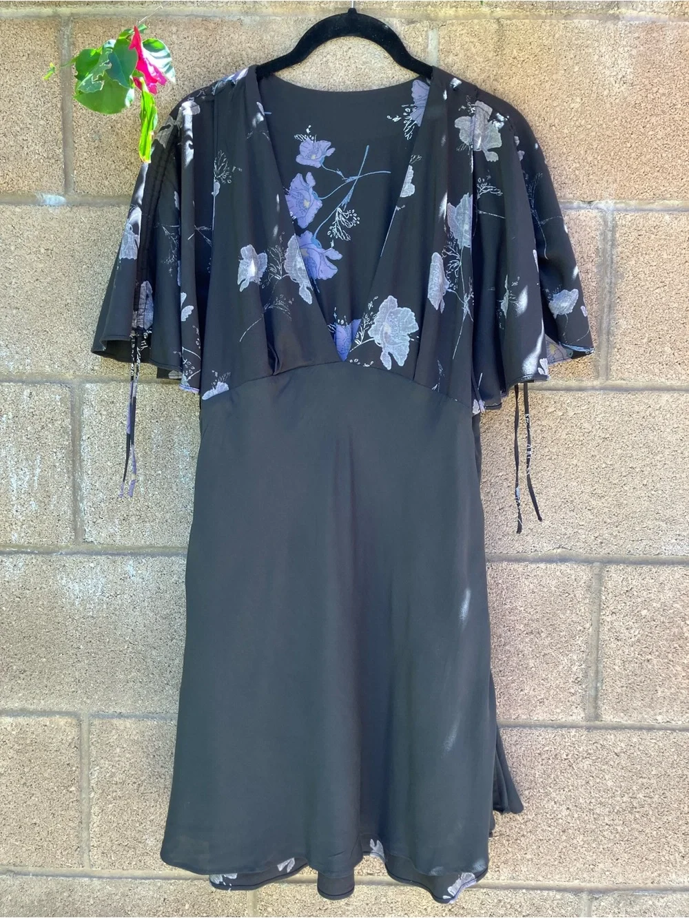Free People Melanie Dark Floral Mini Dress With Adjustable Boho Flutter Sleeves